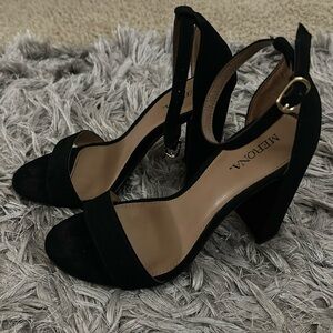 Black suede heeled sandals